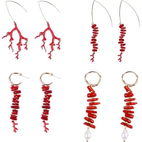 Coral earrings red earring charms with pearl valentines day gift san valentin