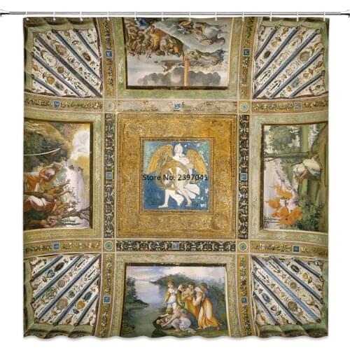 Moroccan Decor Shower Curtain Vintage Building Design Polyester Fabric Bathroom Shower Curtain Set with Hooks