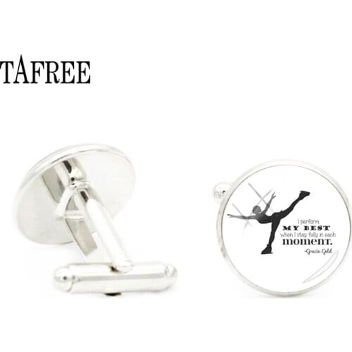 TAFREE Fashion Skating Cufflinks For Mens Unique Glass Cabochon Art Picture Cufflink Wedding Handmade Cuff Links Jewelry ST08