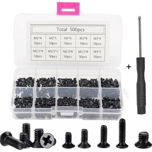250Pcs/500Pcs M2 M2.5 M3 KM Screw Flat Head Phillips Screws Laptop Notebook Screws Set Kit for computer small screw