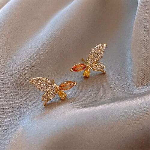 New Design Hot Sale Fashion Jewelry Luxury Crystal Stud Earrings Smart Korean Butterfly Earrings for women 2020 gift