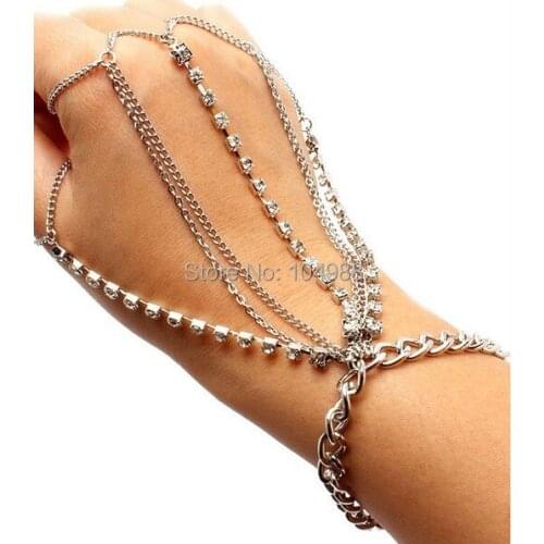 New Style HE0021 Women Fashion Silver Plated Chains Silver Rhinestone Bracelet Hand Jewelry 2 colors