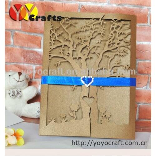 2014 hot sell chinese cheap love tree shape laser cut wedding inviation cards models