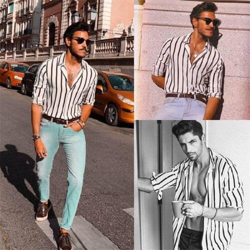 Nice Autumn Mens Baggy Cotton Linen Striped Long Sleeve Button Retro Shirts Tops Blouse camisa masculina streetwear Shirt Male