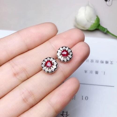 Natural ruby stud earring Free shipping Original real ruby 925 sterling silver Ruby Earring