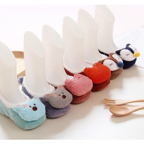 Cute Baby Boys/girls First walkers Cotton Grey Cartoon Fox Owl Soft Sole Baby Toddler Prewalkers animals Shoe socks anti-slip