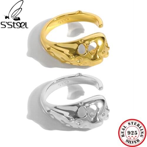 SSTEEL Sterling Silver 925 Korean Simple Design Irregular Texture Opening Ring For Womens Luxury Party Accesories Jewelry