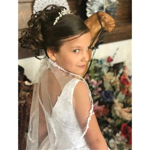 White Ivory Wedding Flower Girls First communion Veils with comb Children Kids Veil Appliques Edge Voiles Fille velos de Novia