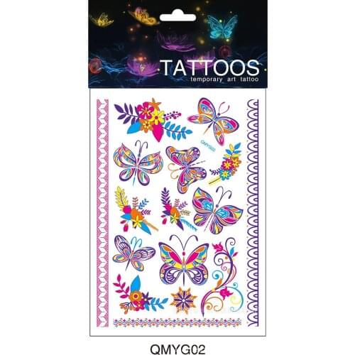 Luminous Butterfly Tattoo Sticker Flower Waterproof Environmental Face Temporary Fluorescent Tattoo Stickers