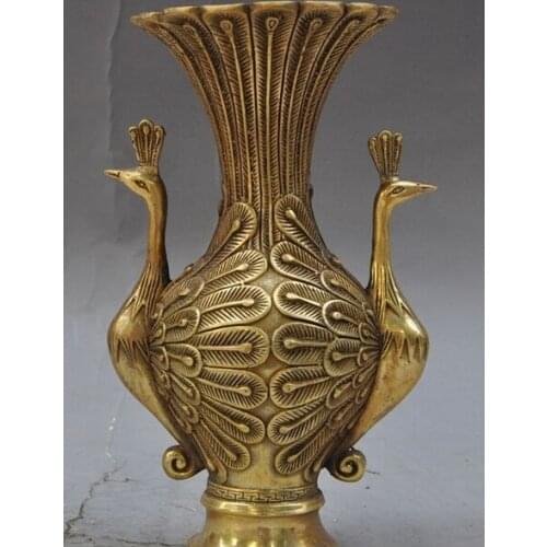 ZSR 1018++++++8" chinese fengshui brass animal Peacock bird statue Zun Cup Bottle Pot Vase Jar