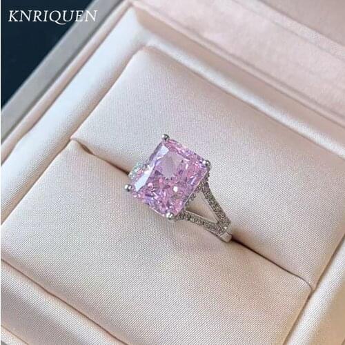 Charms 925 Sterling Silver 8*10mm Pink Quartz Topaz High Carbon Diamond Wedding Engagement Ring Anniversary Jewel Gift For Women
