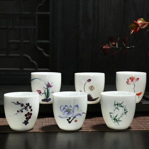 Thin Drawing Flower Tea Cup Hand Painted Pu'er Tea Cup Jingdezhen Chinese Handmade Small Kung Fu