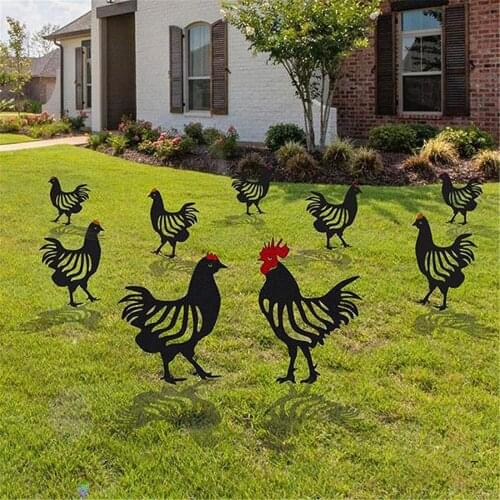 Chicken Garden Decoration Rooster Metal Animal Silhouette Stake Yards Shadow Art Decoration For Garden Lawn