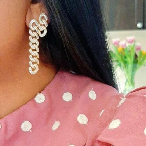 High quality classic cuban link chain drop earring for women fashion trendy iced out 5a cubic zirconia earrings jewelry