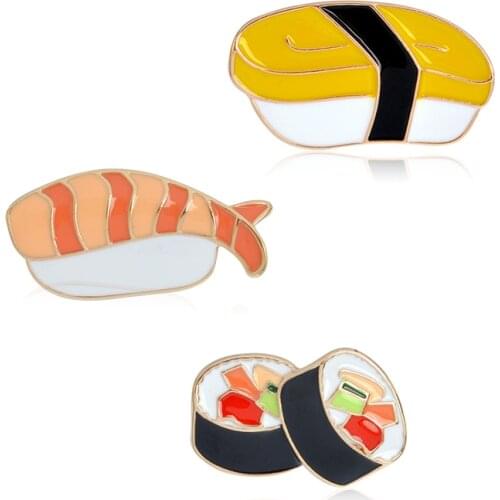 Japanese style cuisine Bento rice roll salmon sushi Enamel Brooch Pin Buckle Shirt Badge Fashion jewelry Gift for Kids