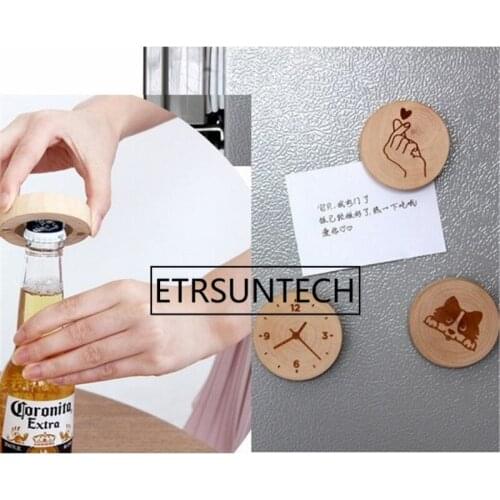 100pcs 2 in 1 Wood Fridge Magnet Stainless Steel Bottle Opener Wine Beer Soda Glass Cap Wholesale