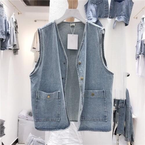 2021 loose top vest, sleeveless, large womens work clothes, jeans vest, jacket
