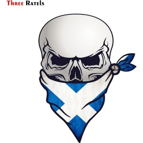 Three Ratels FC91 3D GOTHIC BIKER Pirate SKULL With Face Bandana&Scotland Scottish Saltire Flag Motif External Vinyl Car Sticker
