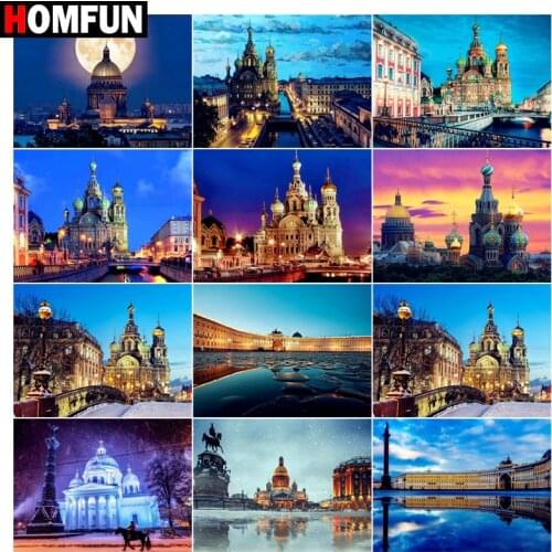 HOMFUN Diy 5d Diamond Painting "Castle moon night " Cross Stitch Square Round Diamond Embroidery Handwork Rhinestone Art