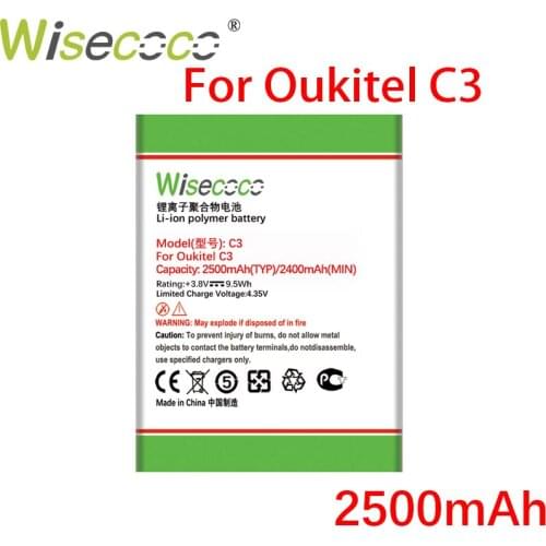 Wisecoco 2500mAh Battery For Oukitel C3 C 3 Phone Battery Replacement + Tracking Number