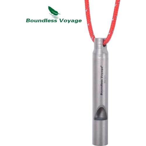 Boundless Voyage Outdoor Emergency Survival Loud Titanium Whistle Coaches Training Sports Keychain Whistle With Lanyard