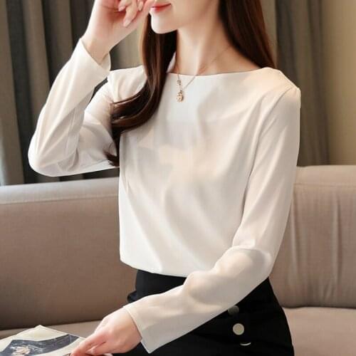 Blusas Mujer De Moda 2021 Spring White Chiffon Blouse Women Long Sleeve Slash Neck Women Shirts Womens Tops And Blouses C411