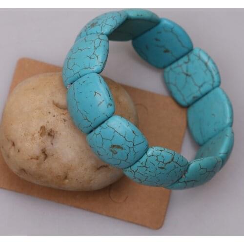 Ambrum Big Blue Stones Statement Jewelry Bracelet Bohemian Howlite Bracelet Adjustable Elastic Wristband