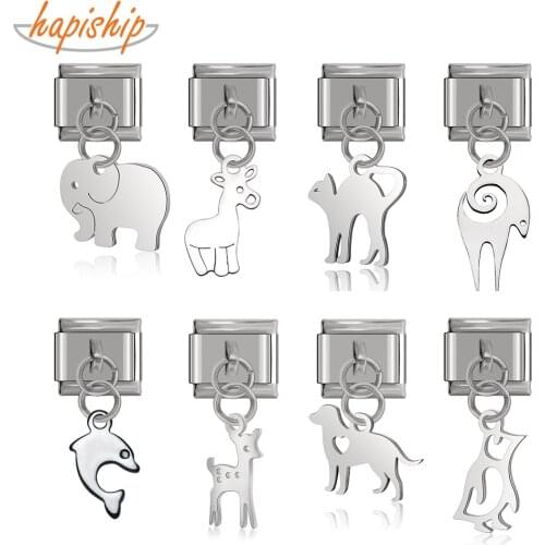 Hapiship 2021 Original Daisy Cat Dog Elephant Penguins Sheep Charm Links Fit 9mm Bracelet Stainless Steel Jewelry Making DJTop42
