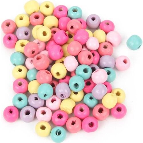 200Pcs Mixed Round Loose Space Beads For Jewelry Marking Bracelet Charm Needlework Wooden Beads DIY Accessories Jewelry Finding