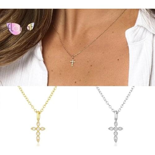 925 Sterling Silver Chain Necklace For Women Cross Pendant Necklace Crystal Chokers Necklace Accessories Fashion Jewelry Gifts