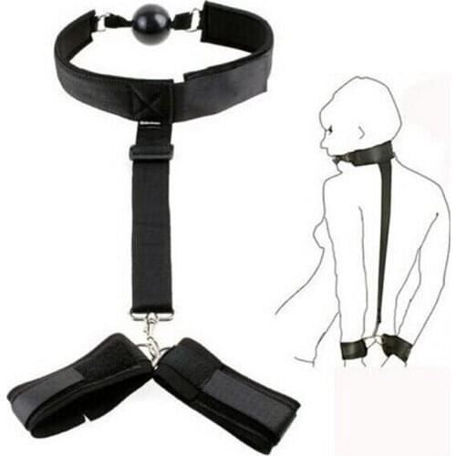 Hot Selling Black Ball Gag with Attached Nylon Strap Wrist Cuffs Bondage Fetish Restraint System Kinky Adult Toy