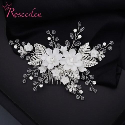 Floral Rhinestones Wedding Hair Comb Flower Pearl Ladies Head Ornament Hair Jewelry Decoration Bridal Hair Accessories RE3712