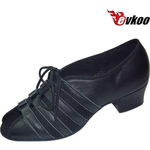 Evkoodance Black Practice Dance Shoes For Ladies Soft Material Salsa Shoes High Quality Free Shipping 4 Cm Heel Evkoo-236
