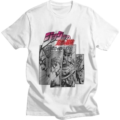 Male Jojos Bizarre Adventure T-Shirt Streetwear Manga Jotaro Tshirt Short Sleeve Cool T Shirt Homme 100% Cotton Tee Clothing