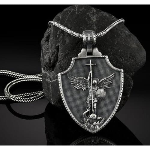 Classic Pure Tin Angel Cross Pendant Necklace Metal Mens Chain Necklace Christianity Religion Accessories Retro Jewelry