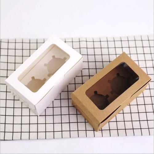 5pcs 2 Holes Cupcake Boxes and Packaging Kraft Paper Cake Box With Clear Window Wedding Party Macaron Cookies Box For Gift