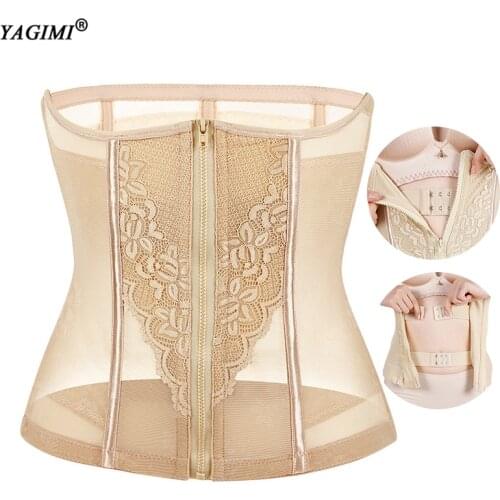 YAGIMI Flower Embroidery Body Shaper Corset Bust Push Up Waist Trainer with Hook and Zip 8 Steel Bone Slimming Trimmer Shapewear