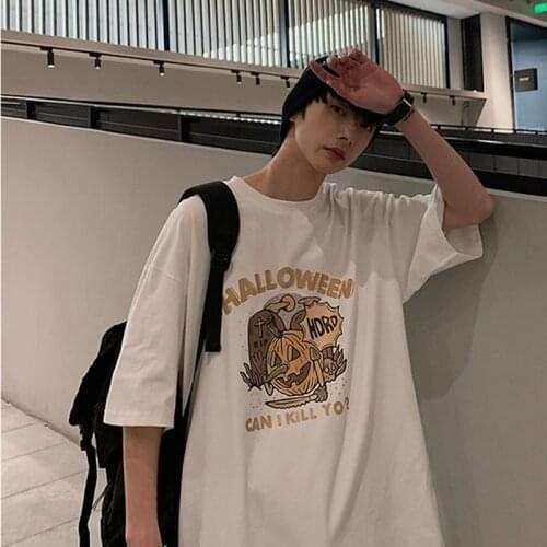 T-shirt mens with hip-hop ins short-sleeved mens T-Shirt summer trend loose-fitting fried street mid-sleeve top