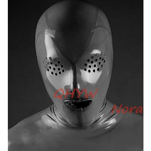 Natural Latex Man Mask Hood with Mouth Gags Cosplay Costumes Fetish Cosplay Mask Back Zipper Club Wear