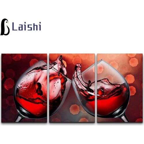 3pcs Diy Goblet, red wine square round diamond painting kit cross stitch mosaic diamond embroidery home decoration new year gift