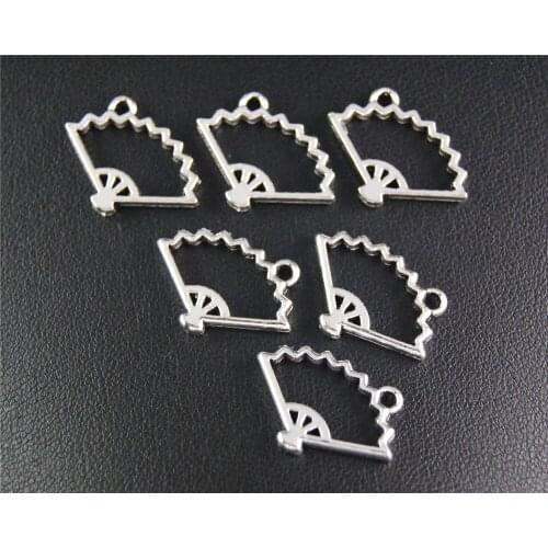 30pcs Silver Color Fan Charm Fit Bracelets Necklance DIY Metal Jewelry Making 15x20mm A2086