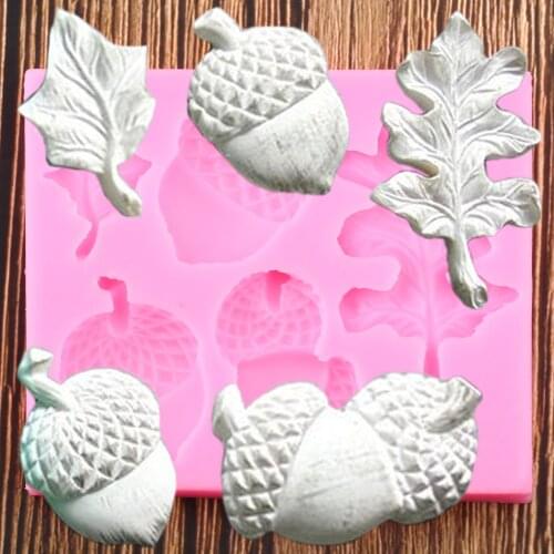 Christmas Leaves Silicone Mold Acorn Pine Cone Nut Fondant Cake Decorating Tools Cupcake Topper Candy Clay Chocolate Mould