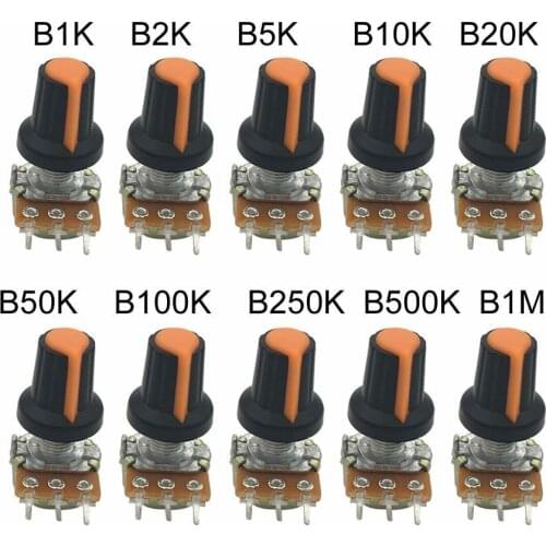 MCIGICM 500k 5k 100k 50k 10k potentiometer knob linear potentiometer WH148 3Pin 15mm Shaft With Nut And Washe