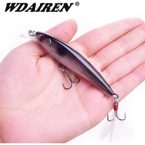1Pcs Floating Minnow Fishing Lures 9cm 7.2g Wobblers Crankbait Bass Artificial Baits Feather Hooks Pike Carp Bass Peche Tackle