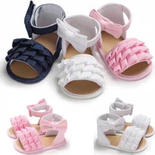 2020 Baby Summer Shoes Sandals Baby Boys Girls Infant Soft Crib Shoes Cute Shoes Bowknot Solid Candy Color Ruffled Sandals 0-18M