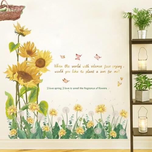 [shijuekongjian] Sunflowers Wall Stickers DIY Dandelions Plants Wall Decals for Living Room Kids Bedroom Kitchen Home Decoration