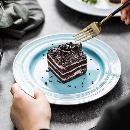 Nordic simple brushed pattern flat plate matt dessert plate black steak plate pasta plate western restaurant setting plate