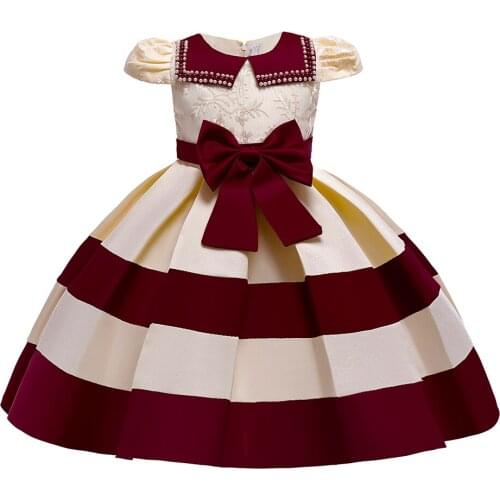 2021 Girls Christmas Party Dress Beaded Bow Formal Kids Wedding Dress For Girls Children Birthday Prom Costume Evening Vestido