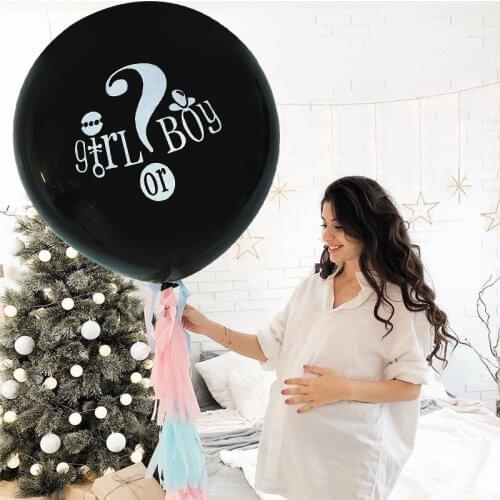 36inch Boy or Girl Balloon Gender Reveal Party Black Latex Ballon with Blue Pink Confetti Baby Shower Decoration Favor Supplies