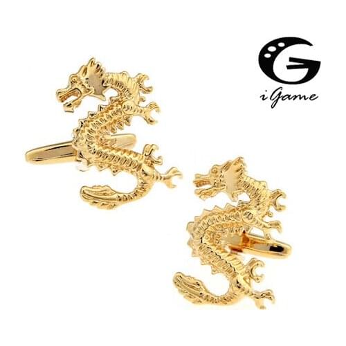 IGame Factory Price Novelty Animal Cufflinks For Men Fashion Copper Material Golden Dragon Design Cuff Links Free Shipping